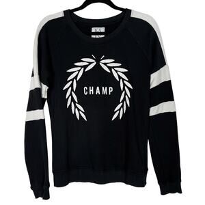 Zoe Karssen Womens Small S Black White Champ Sweatshirt Cotton Pullover Stripe